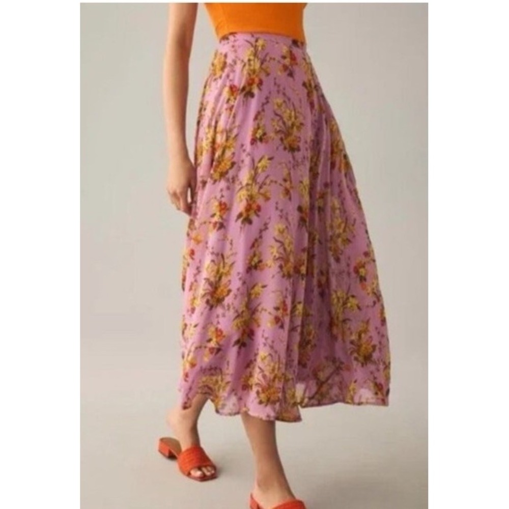 Anthropologie 12 Lilac Layered Ruffle Asymmetrical Boho Floral Luxury Maxi Skirt